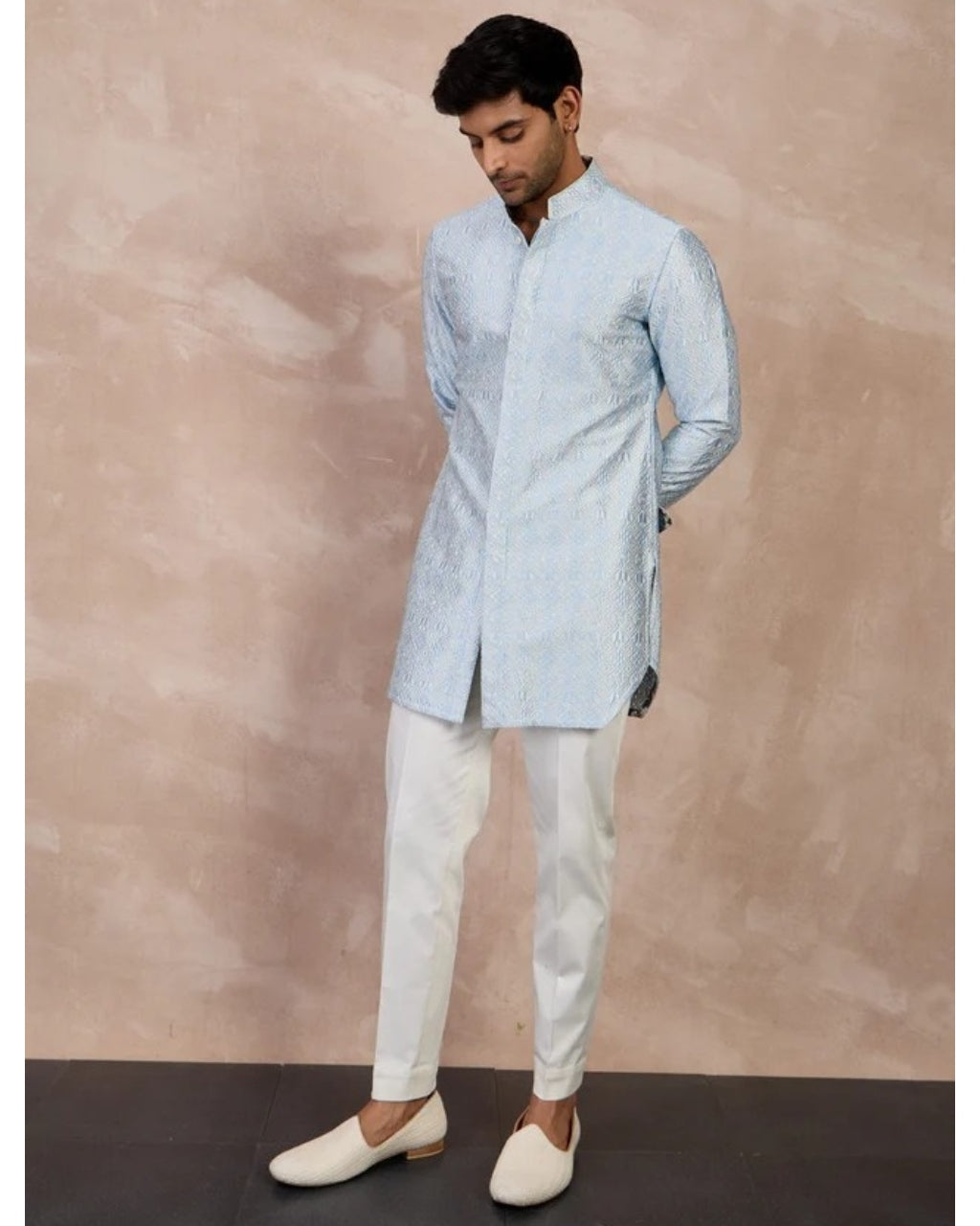 Ivory - Powder Blue Maze Foe Kurta Set