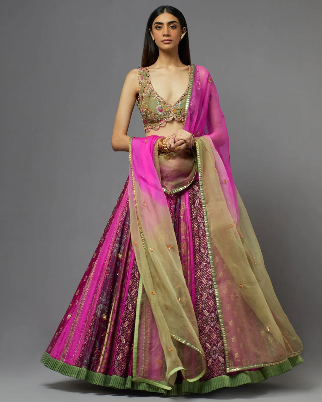 Plum & Green Lehenga Set