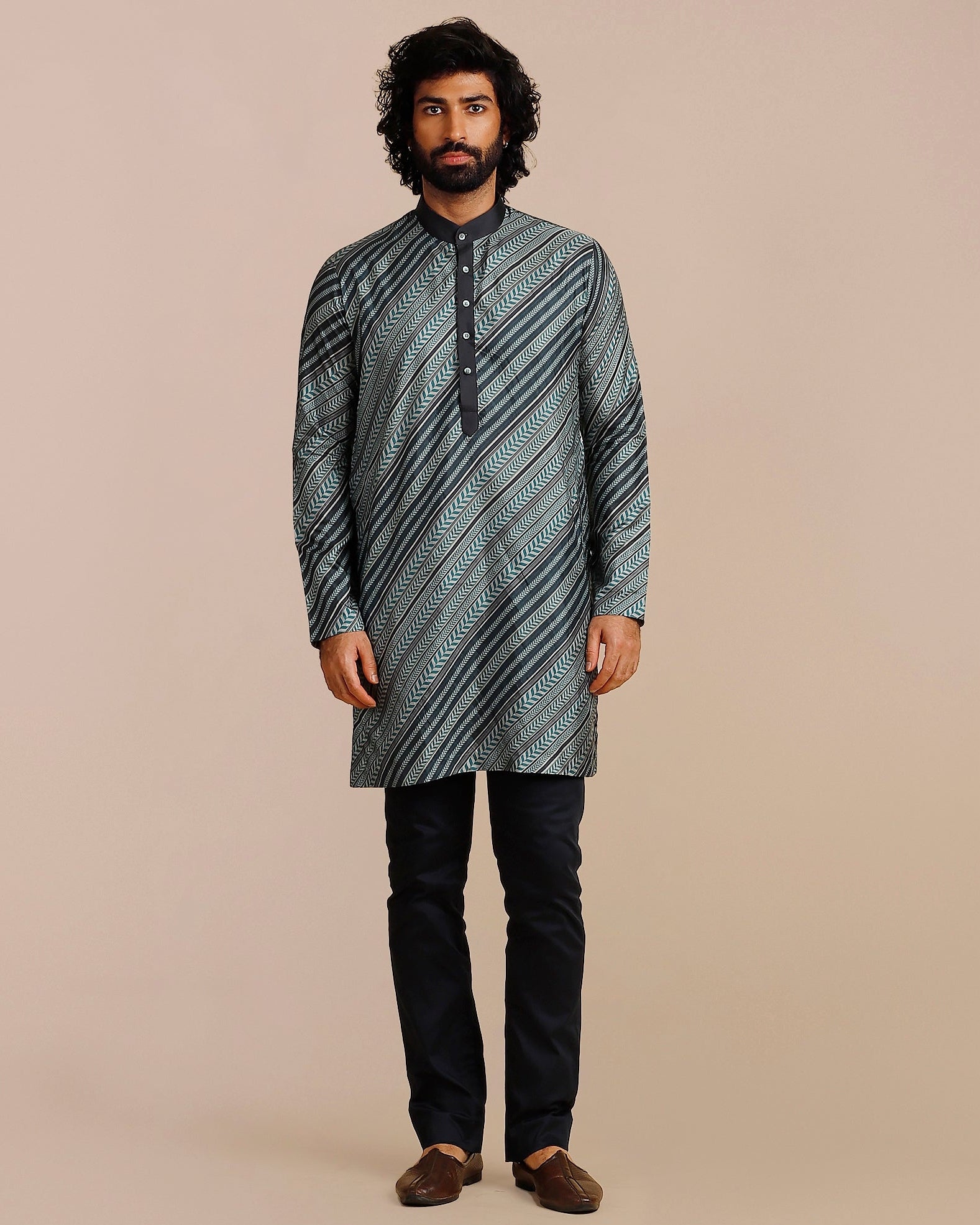 Teal Blue Chevron Kurta