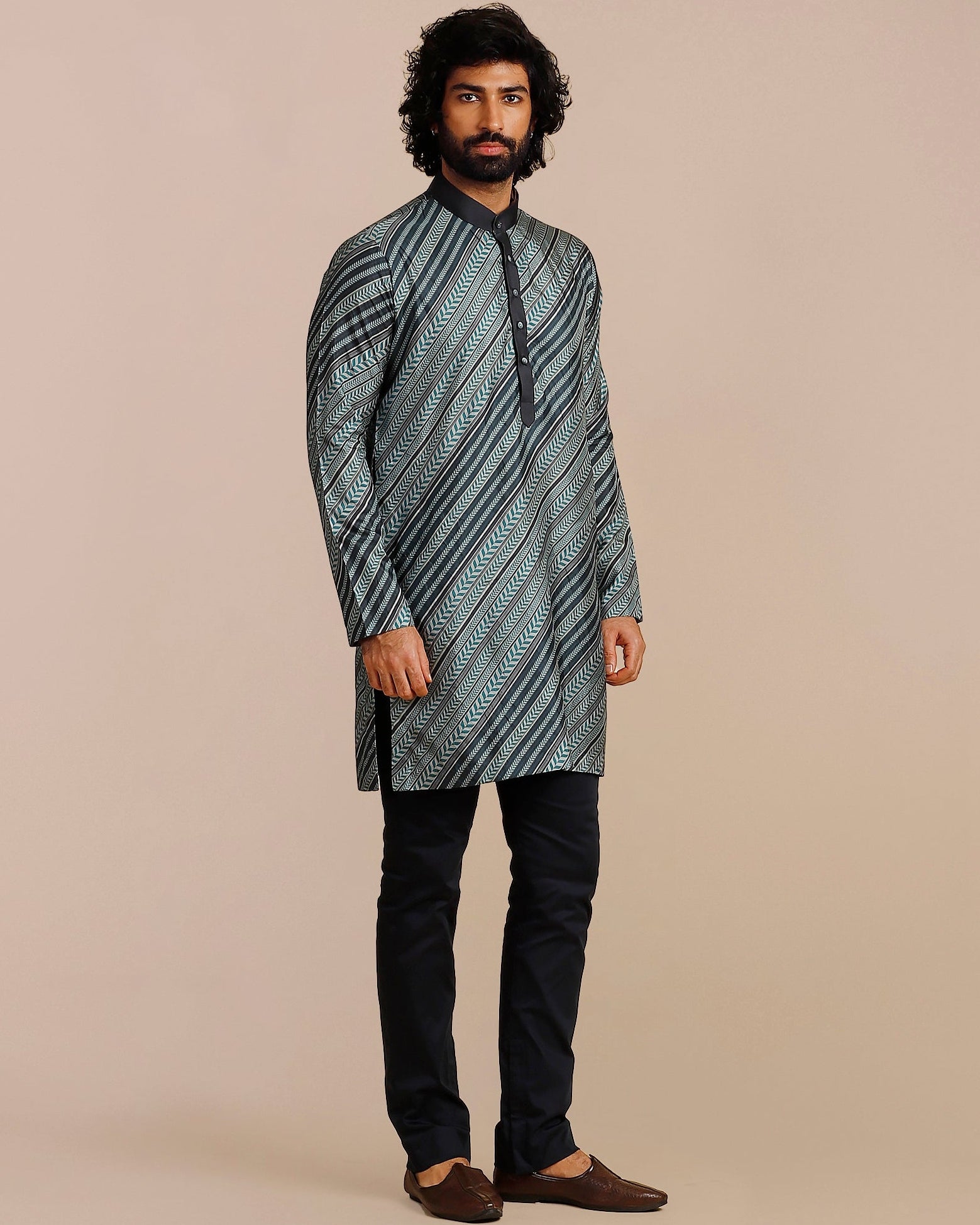 Teal Blue Chevron Kurta