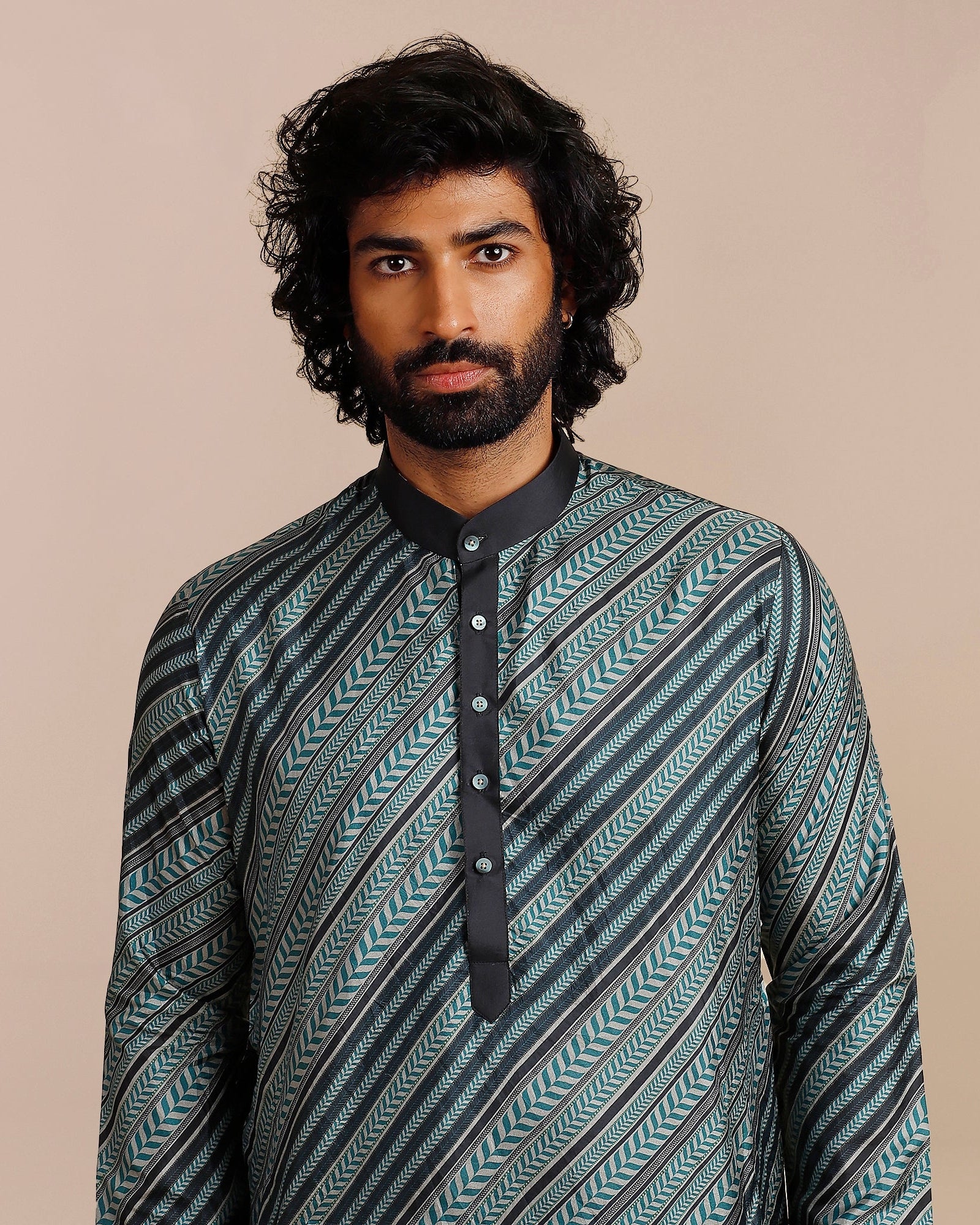 Teal Blue Chevron Kurta