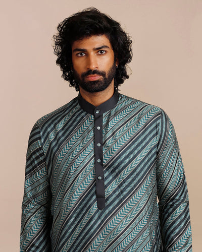 Teal Blue Chevron Kurta