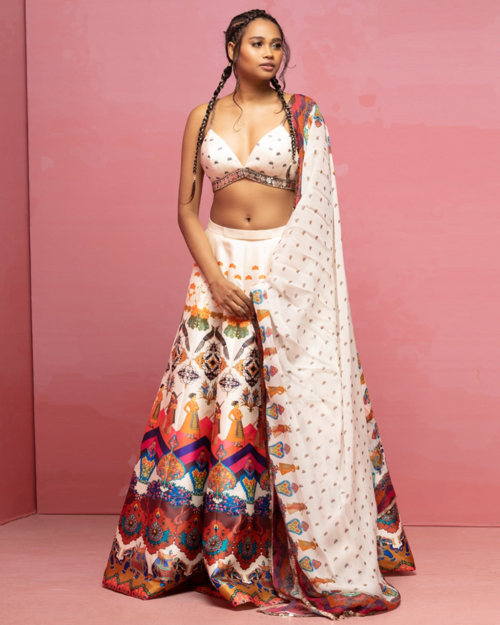 Ivory Placement Embroidery Lehenga Set