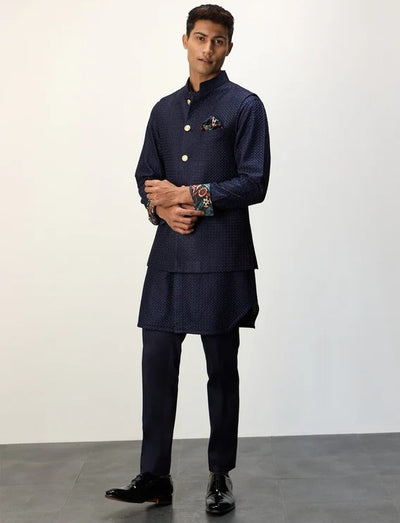 Navy Blue Chanderi Inara Straight Kurta Set