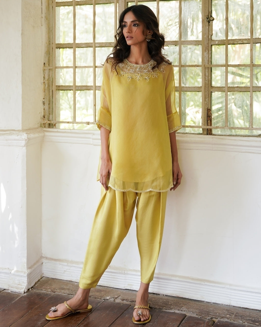 Yellow Lilly Kurta With Drape Pants