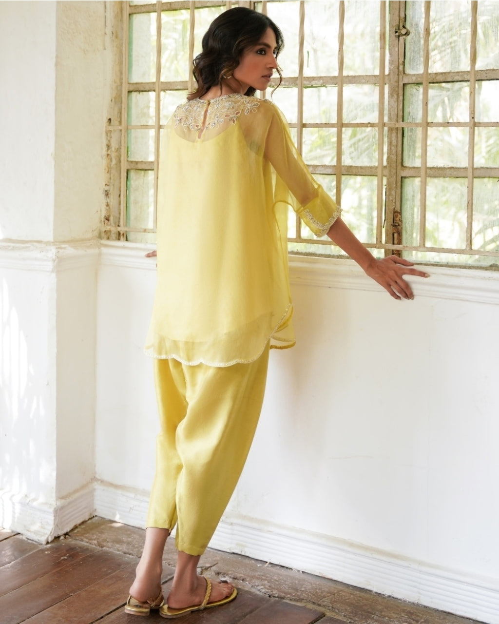 Yellow Lilly Kurta With Drape Pants