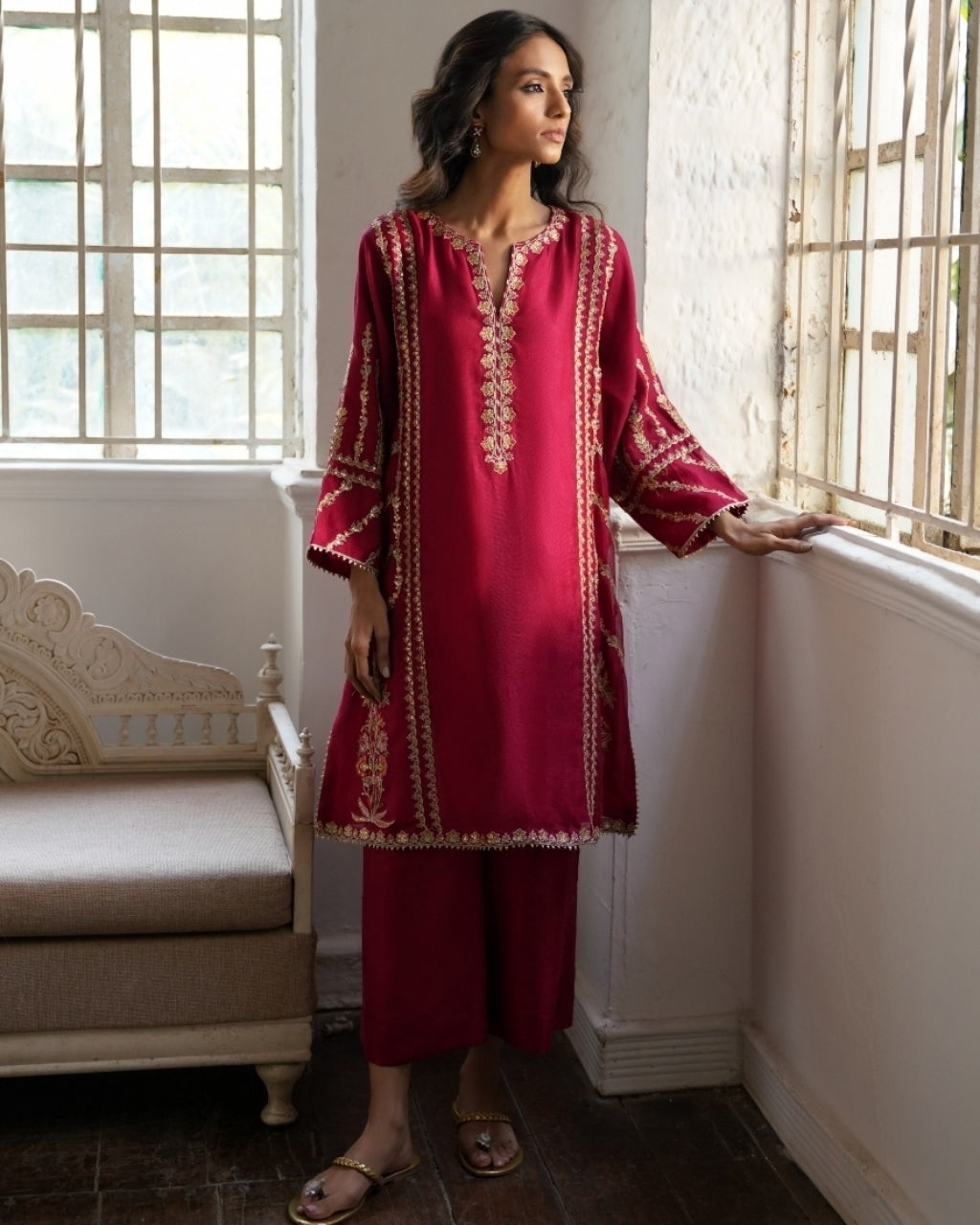 Red Embroidered Nimr Kurta Set