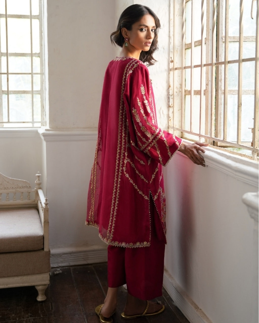 Red Embroidered Nimr Kurta Set