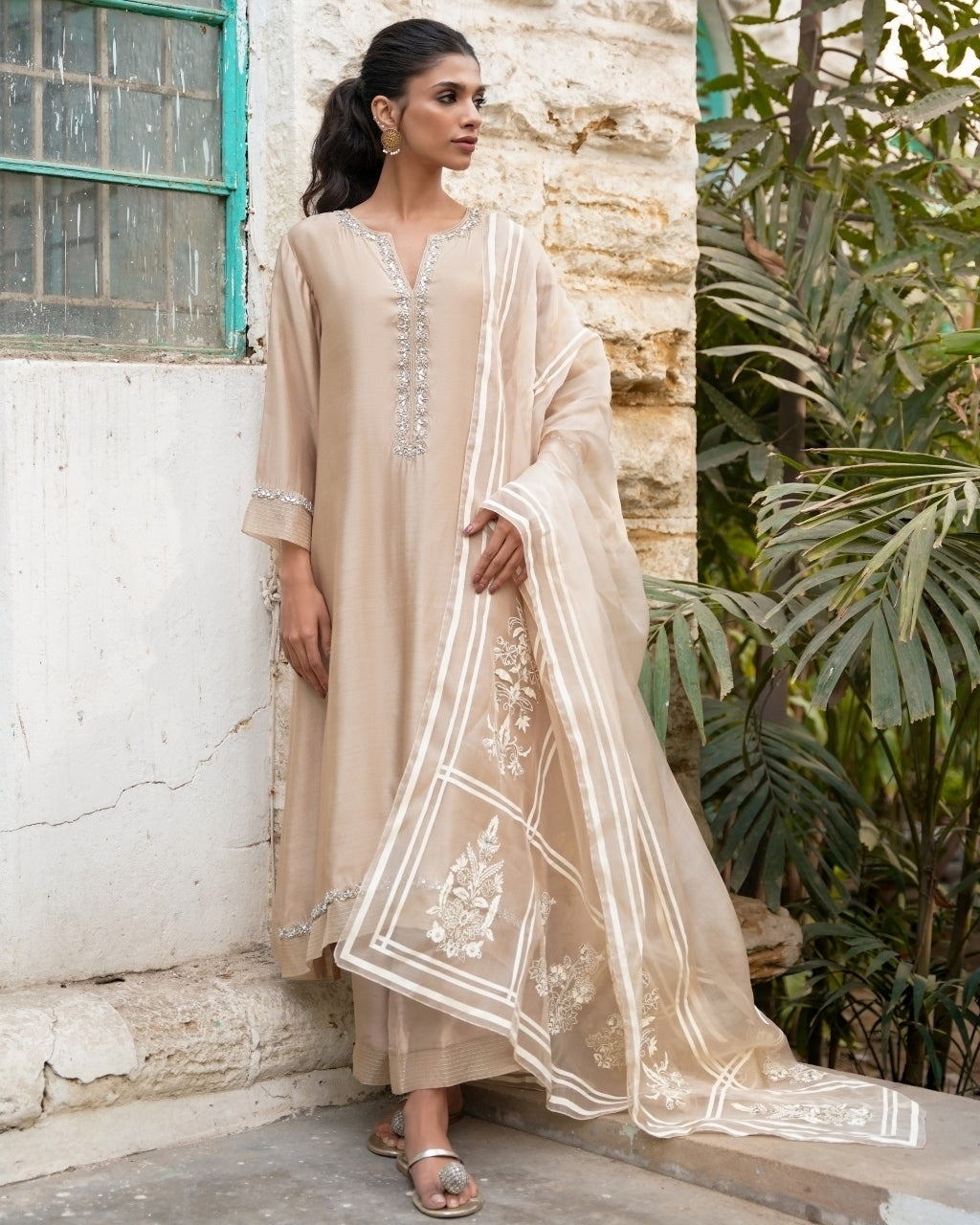 Sicily Embroidered Beige Kurta Set