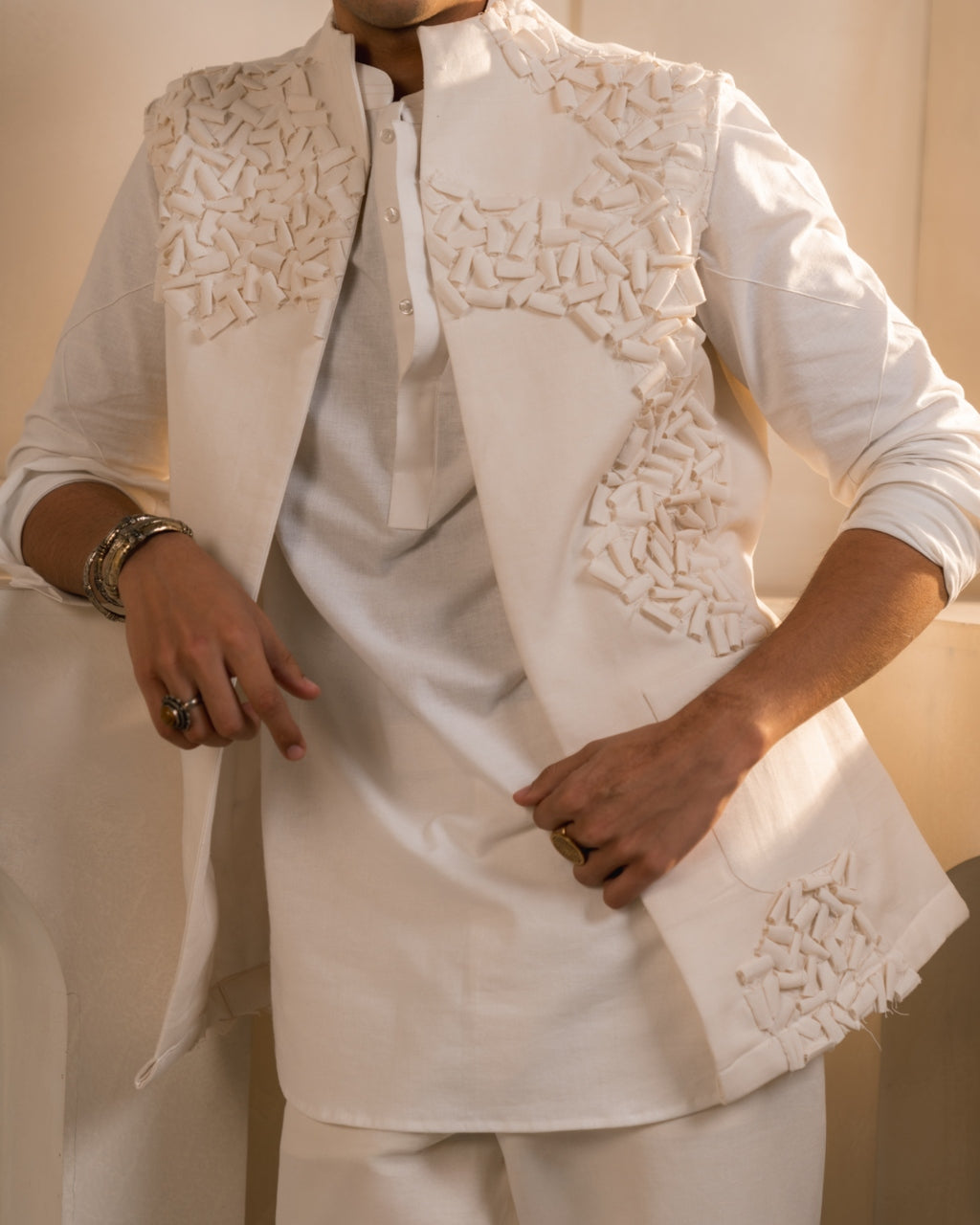 Ivory Cotton Linen Shacket Set