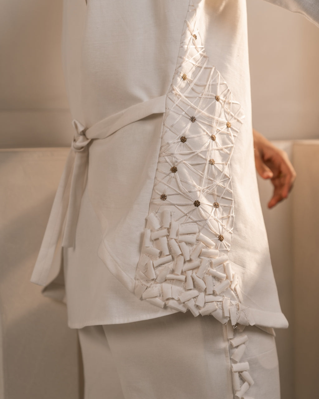 Ivory Cotton Linen Shacket Set