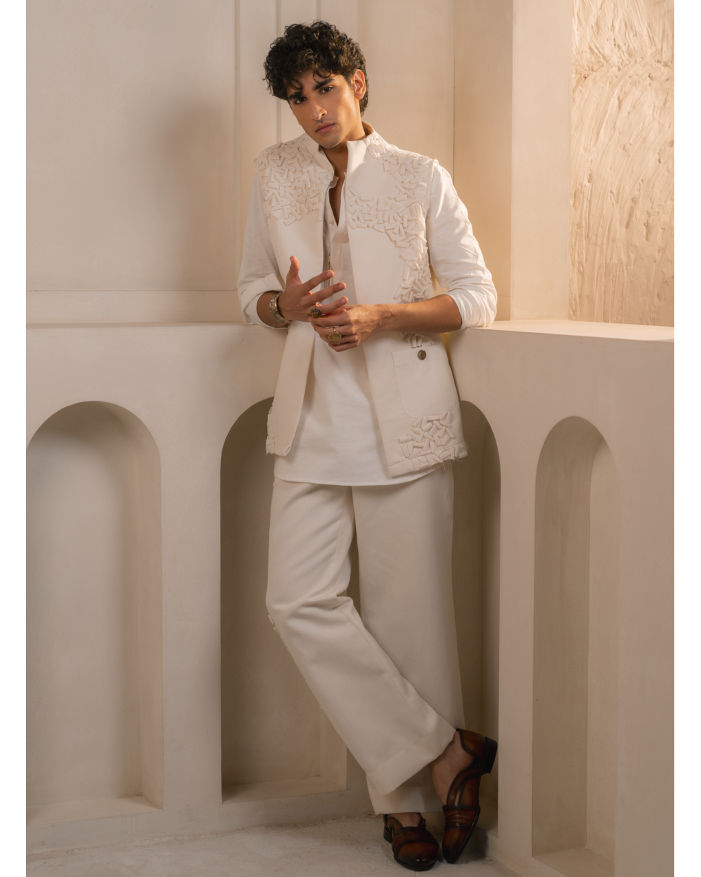 Ivory Cotton Linen Shacket Set