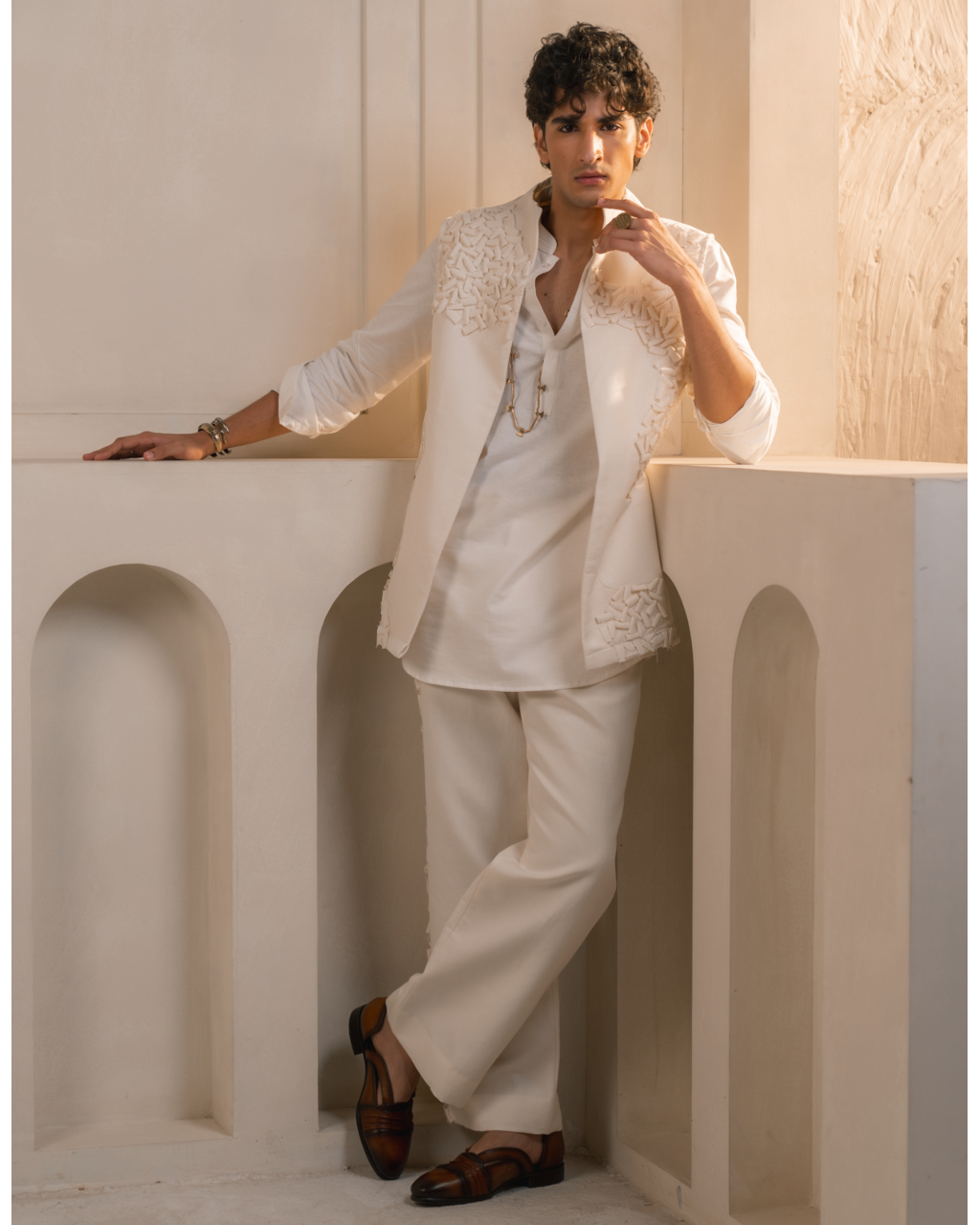Ivory Cotton Linen Shacket Set