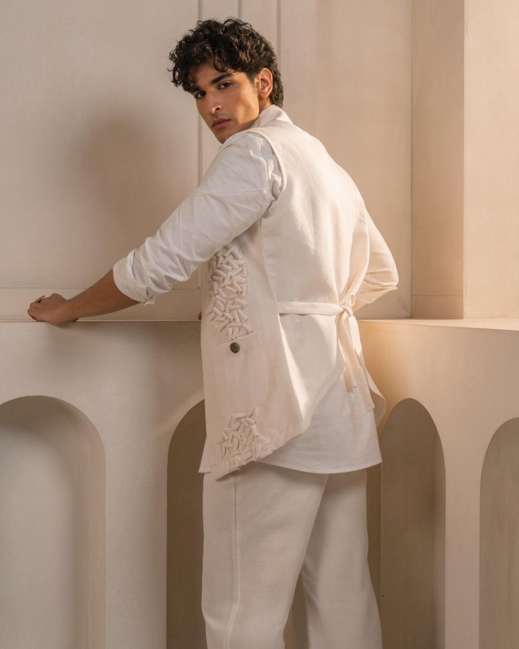 Ivory Cotton Linen Shacket Set