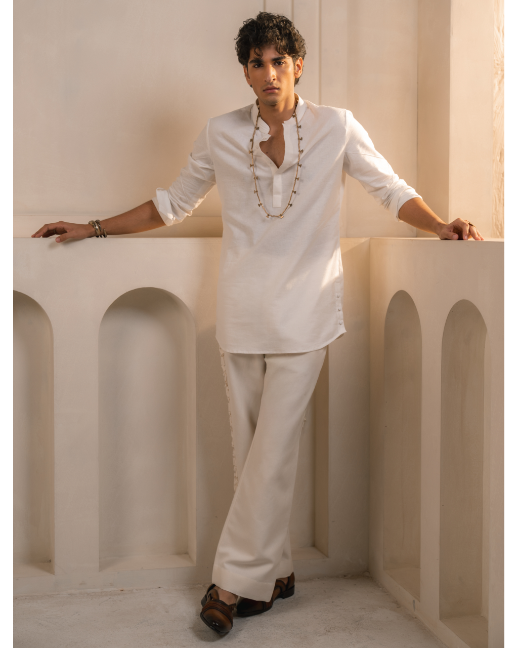 Ivory Cotton Linen Shacket Set