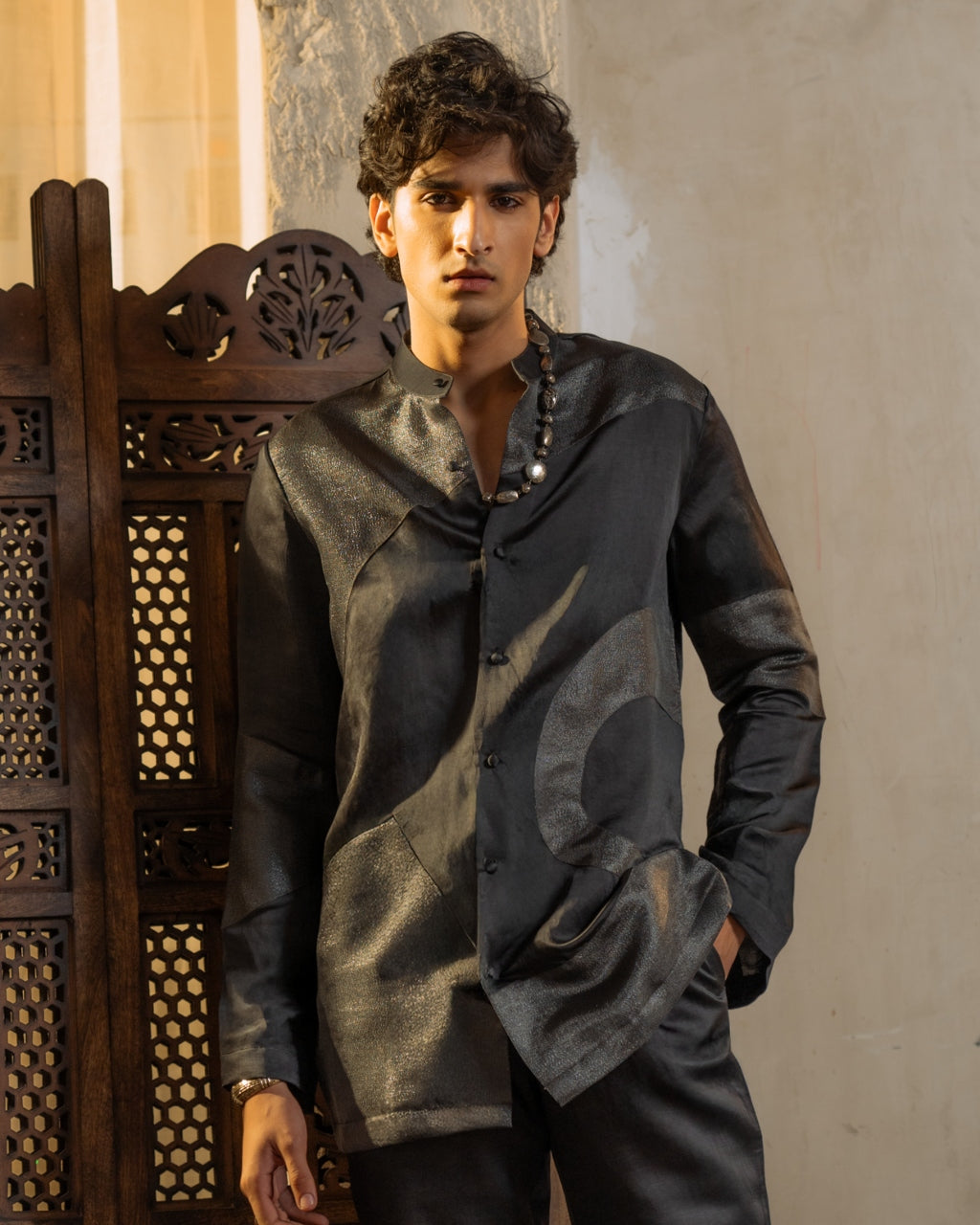 Charcoal Grey Metallic Work Short Jacket Set