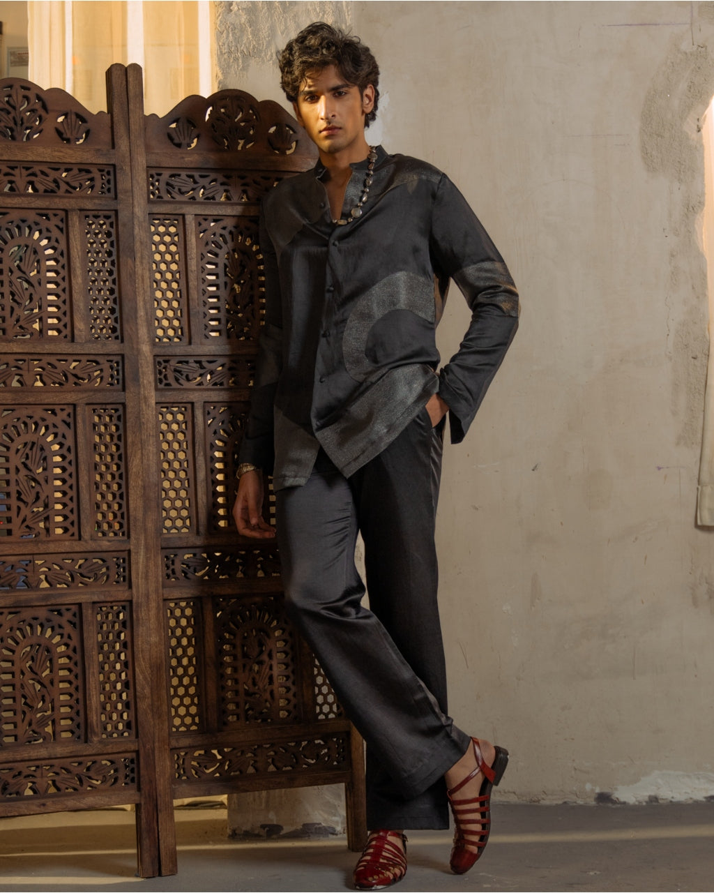 Charcoal Grey Metallic Work Short Jacket Set