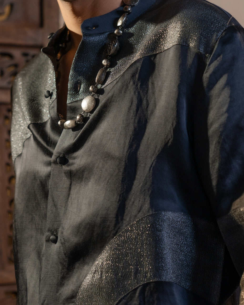 Charcoal Grey Metallic Work Short Jacket Set