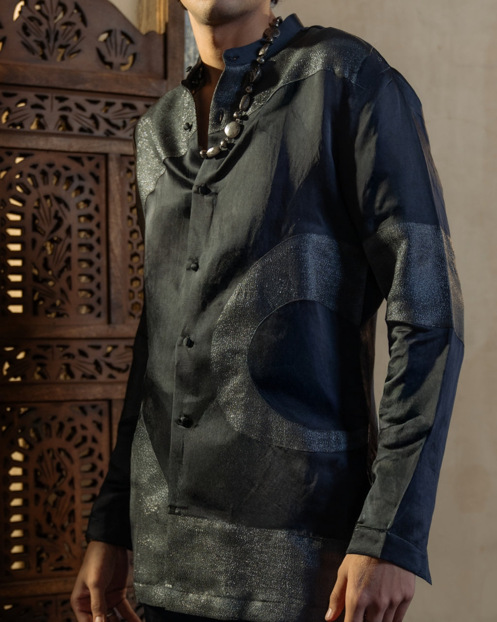 Charcoal Grey Metallic Work Short Jacket Set