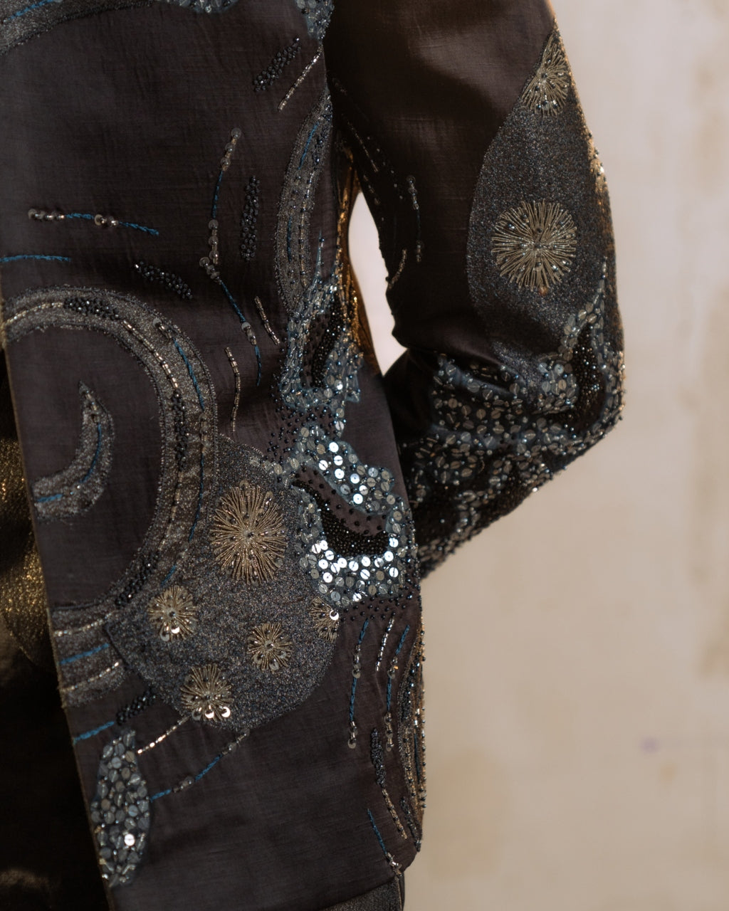 Charcoal Grey Metallic Work Short Jacket Set