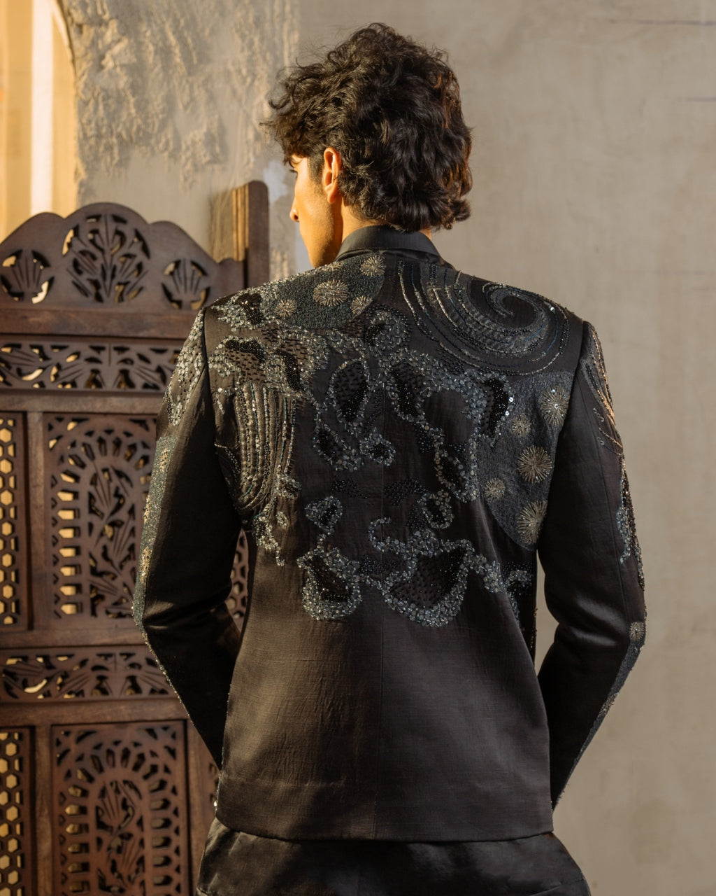 Charcoal Grey Metallic Work Short Jacket Set