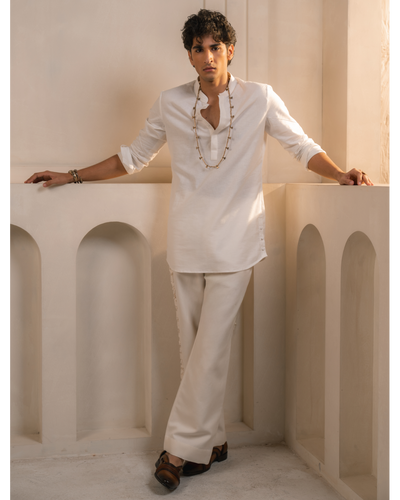 Ivory Cotton Linen Kurta Set