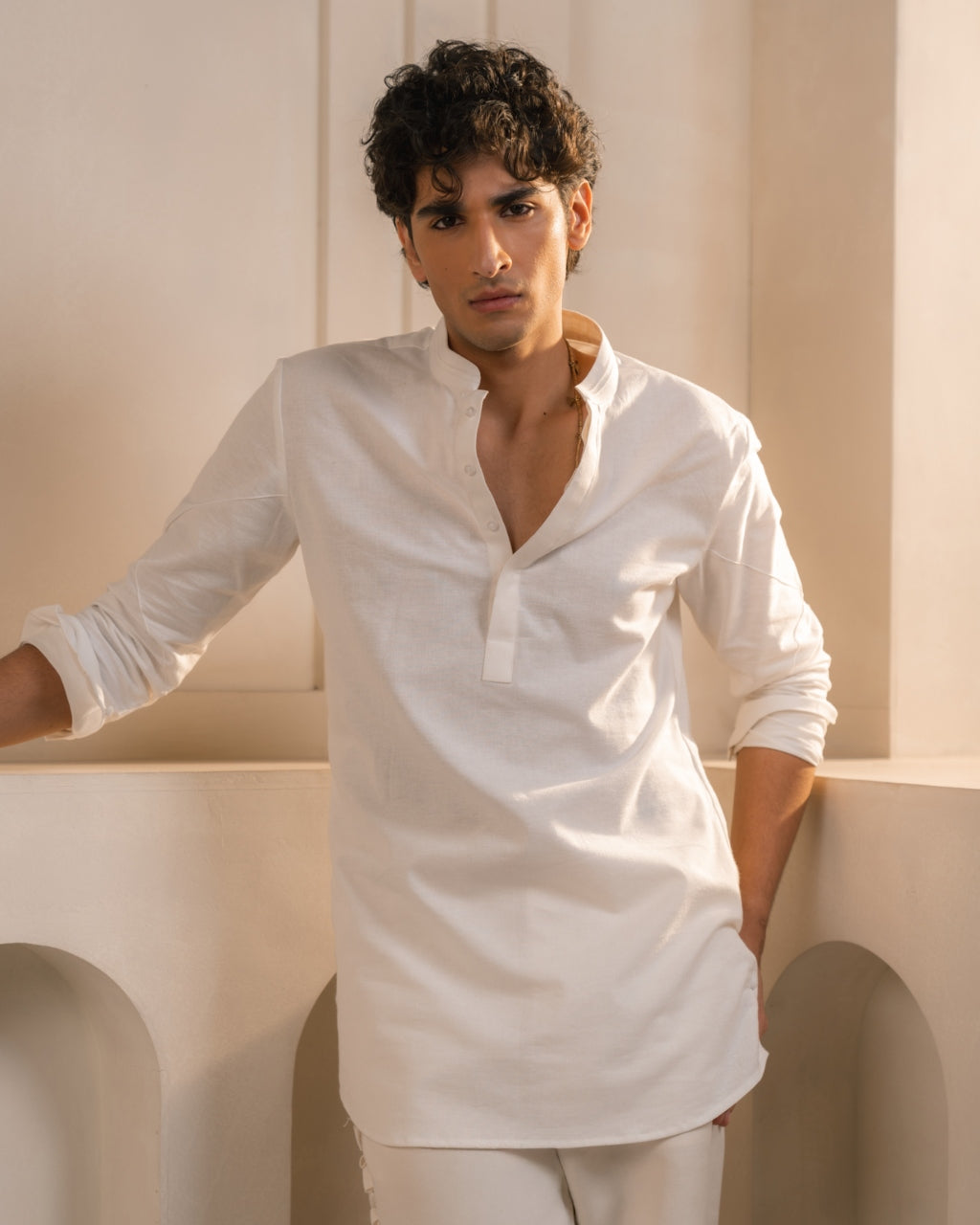 Ivory Cotton Linen Kurta Set