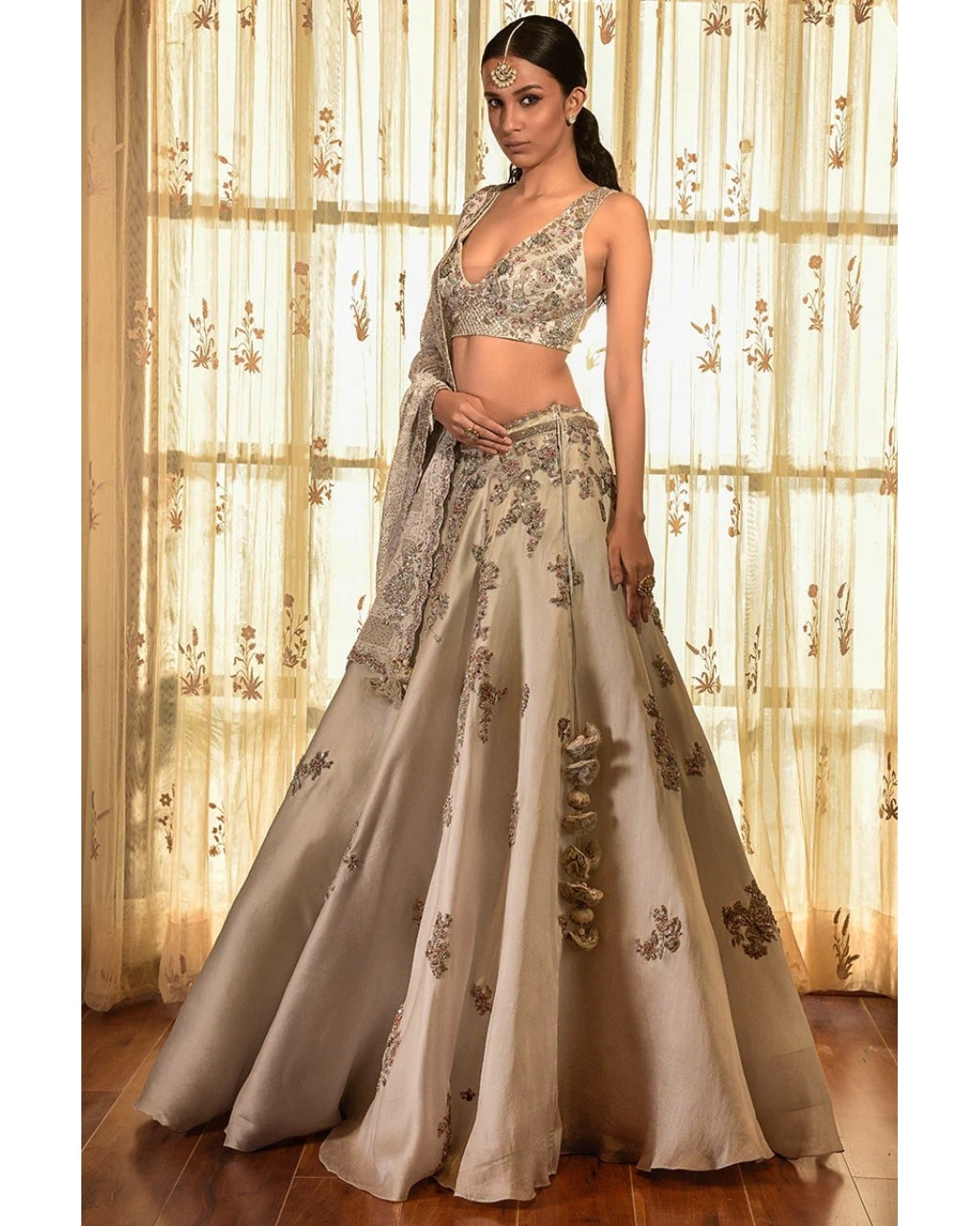 Persian Dust Organza Lehenga With Chikankari Dupatta