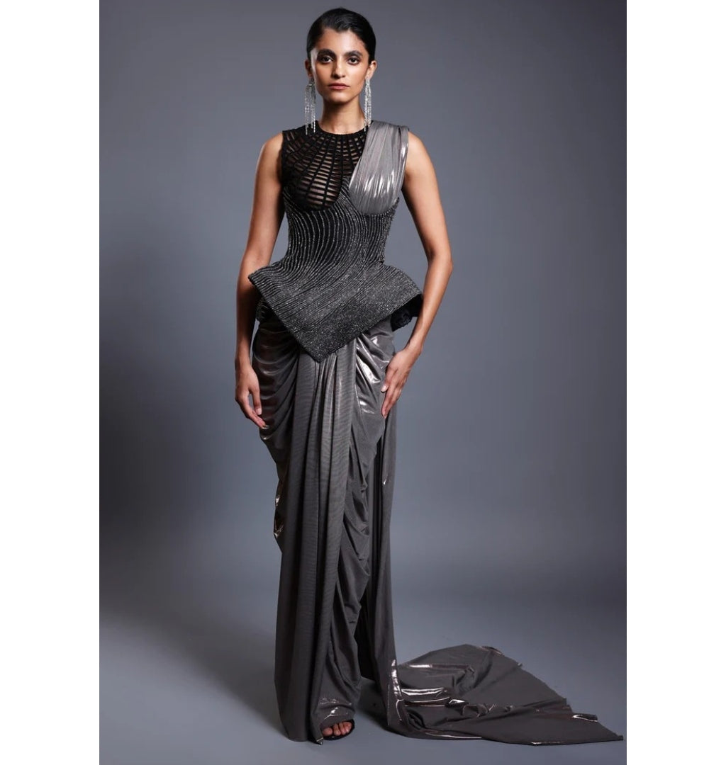 CF Corseted Gunmetal Sari