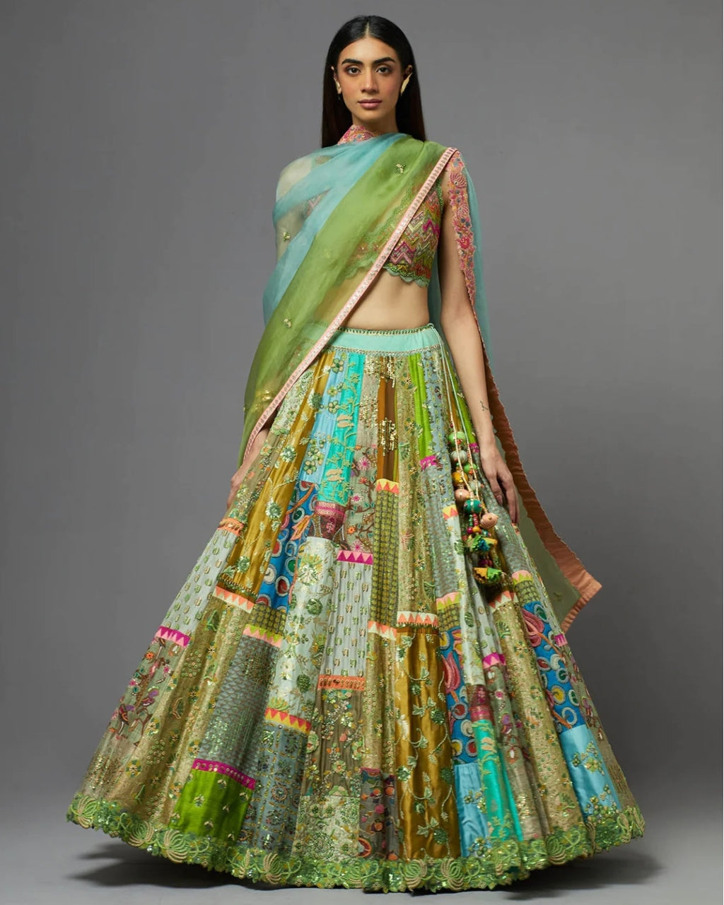 Multi Green Lehenga Set