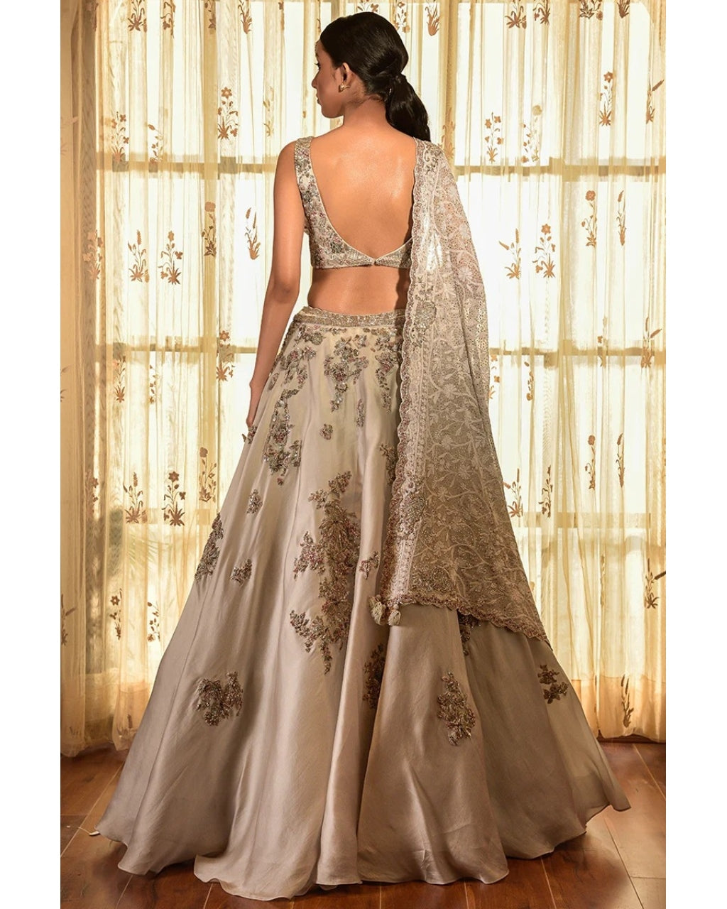 Persian Dust Organza Lehenga With Chikankari Dupatta