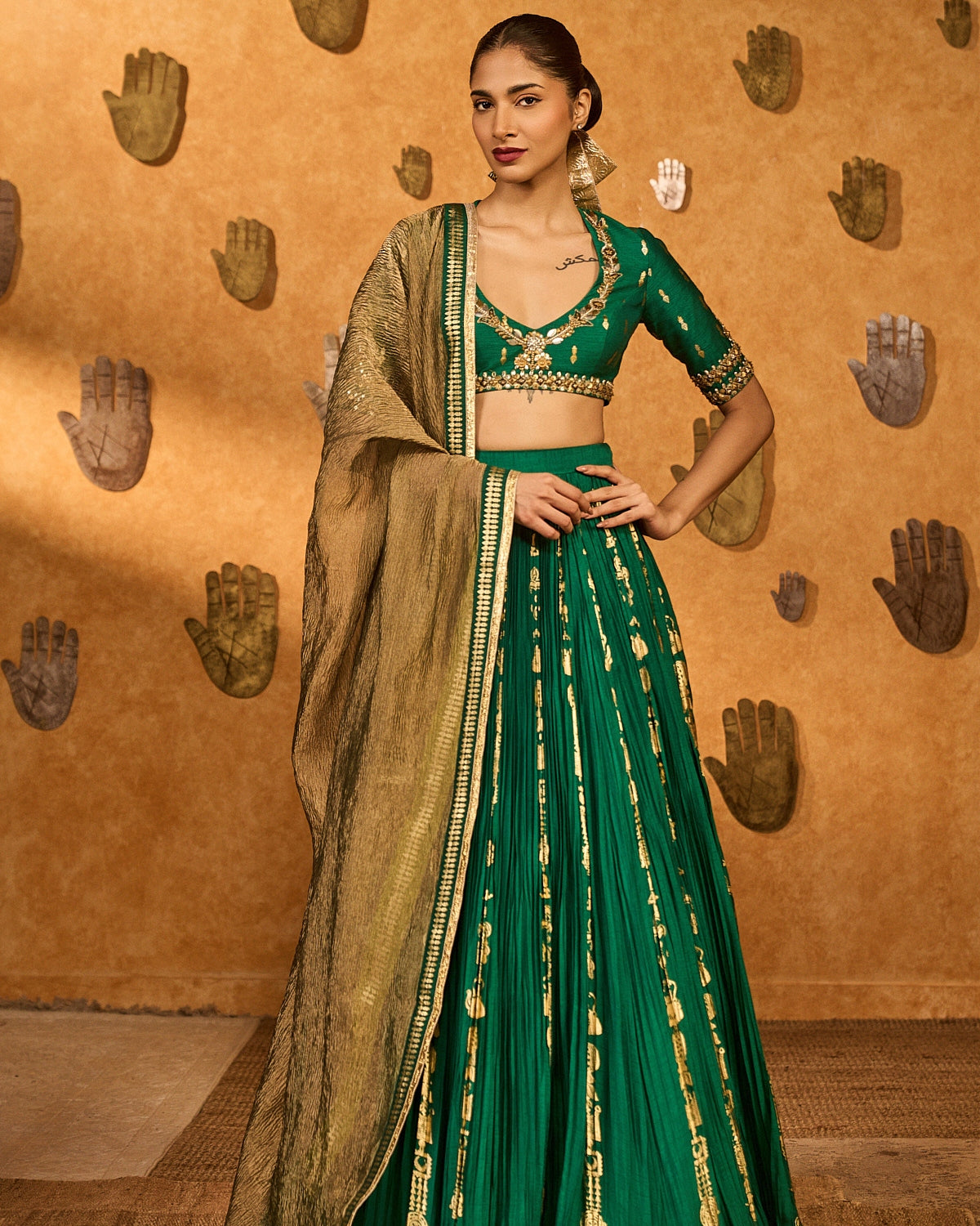 Green Totem Line Lehenga Set