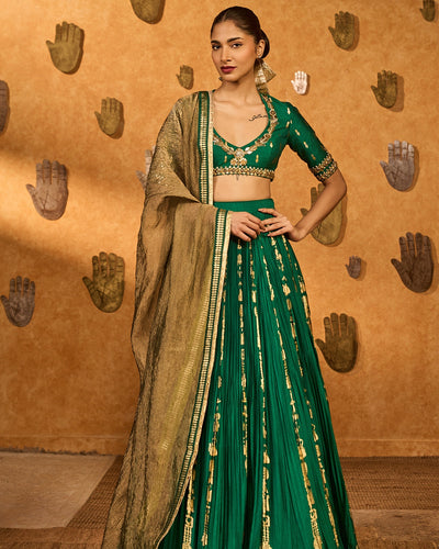 Green Totem Line Lehenga Set
