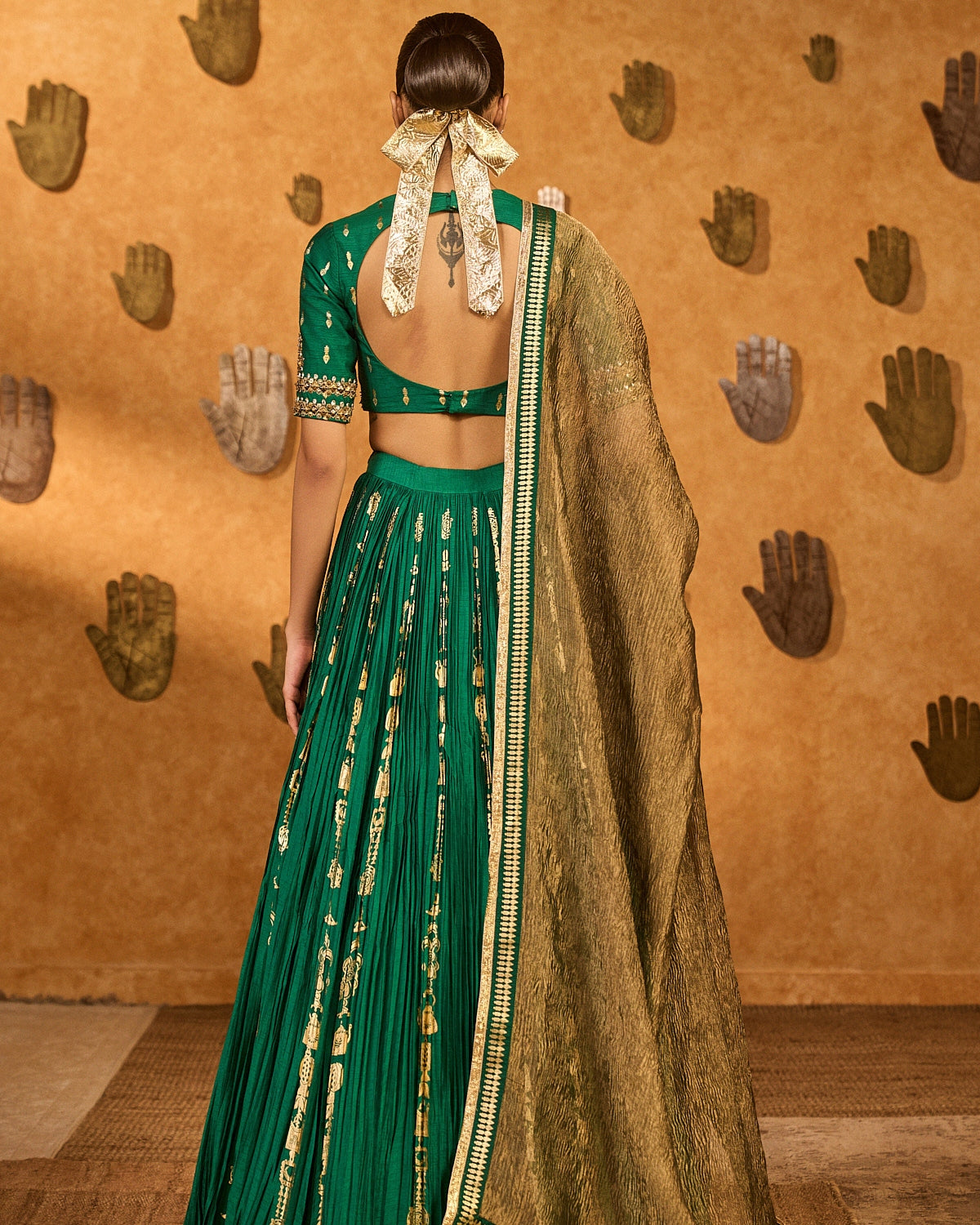Green Totem Line Lehenga Set