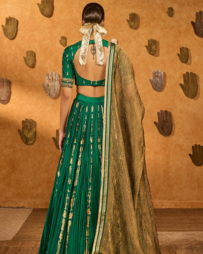 Green Totem Line Lehenga Set