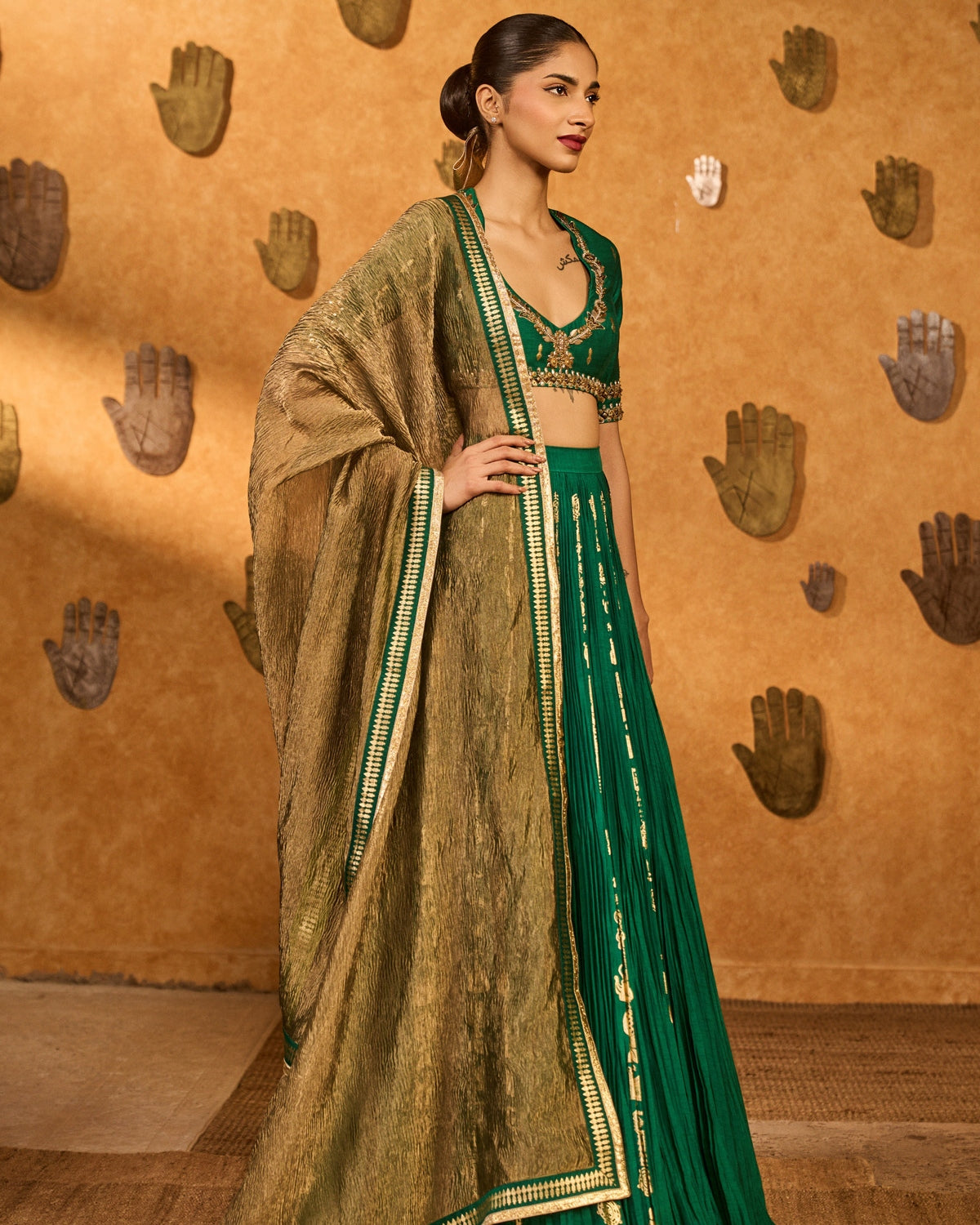Green Totem Line Lehenga Set