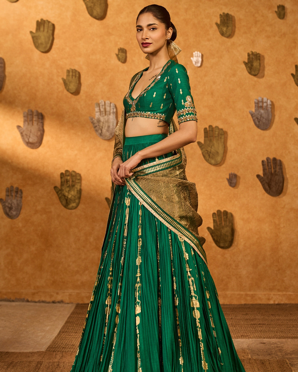 Green Totem Line Lehenga Set