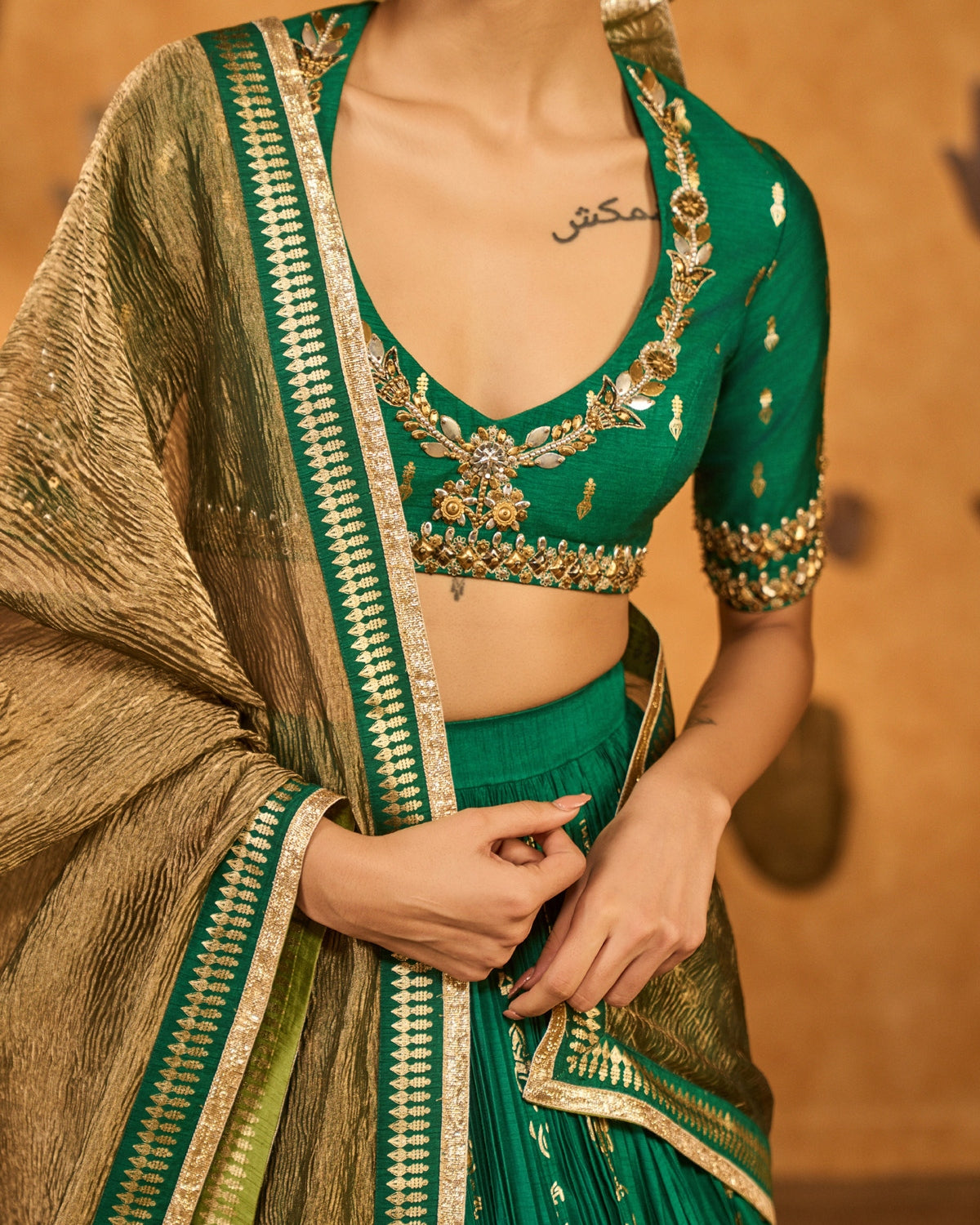 Green Totem Line Lehenga Set