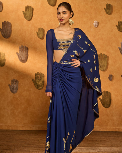 Sapphire Folkstone Draped Sari