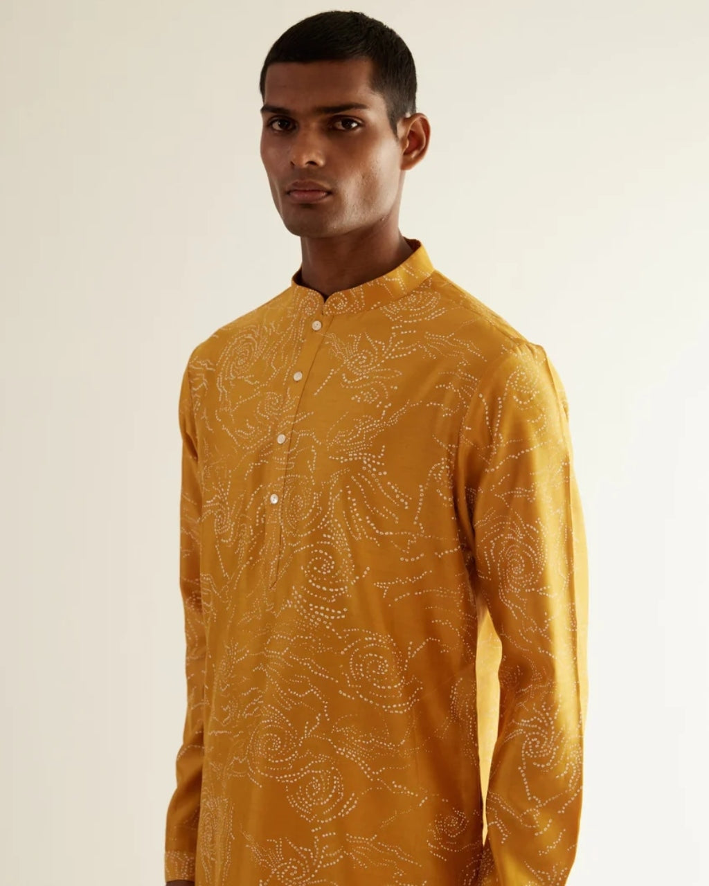 Mustard Hole Print Kurta Set