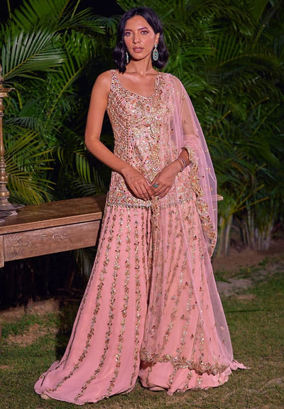 Peach Georgette Sharara Set