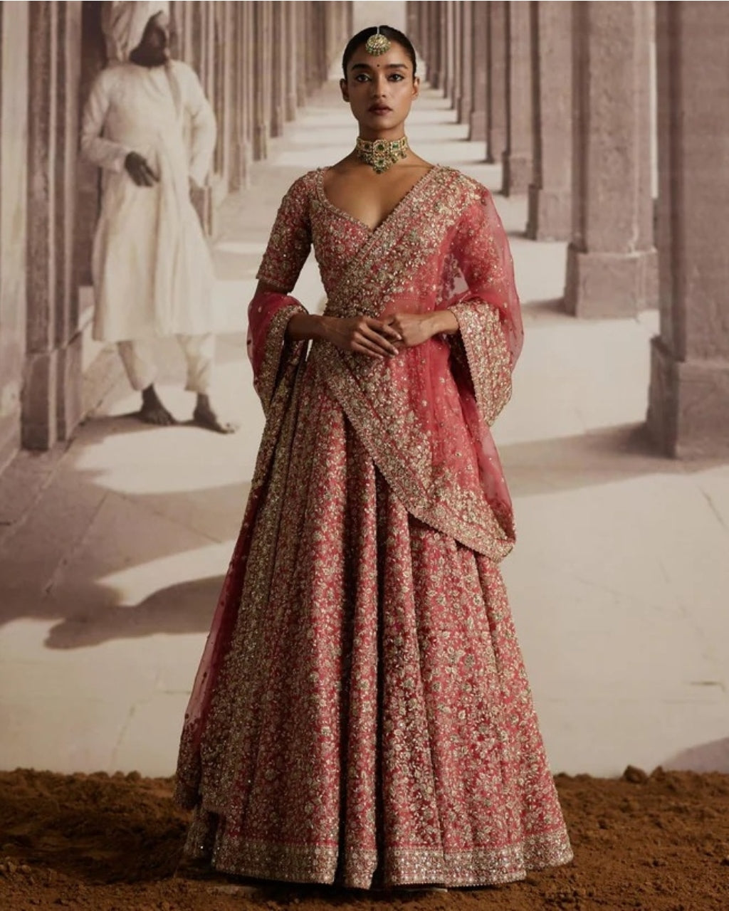 Red Lehenga With Embroidered Jaal