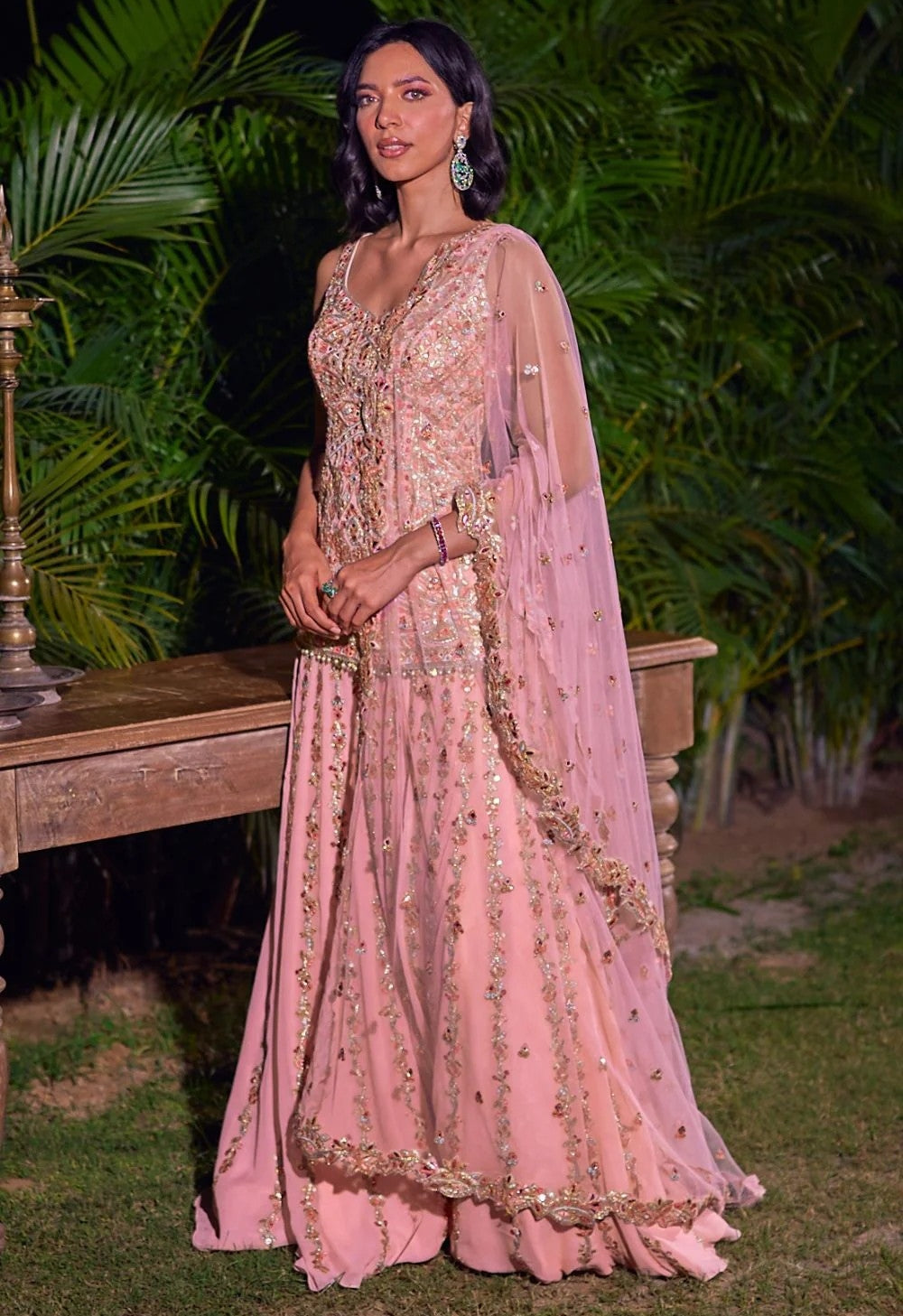 Peach Georgette Sharara Set