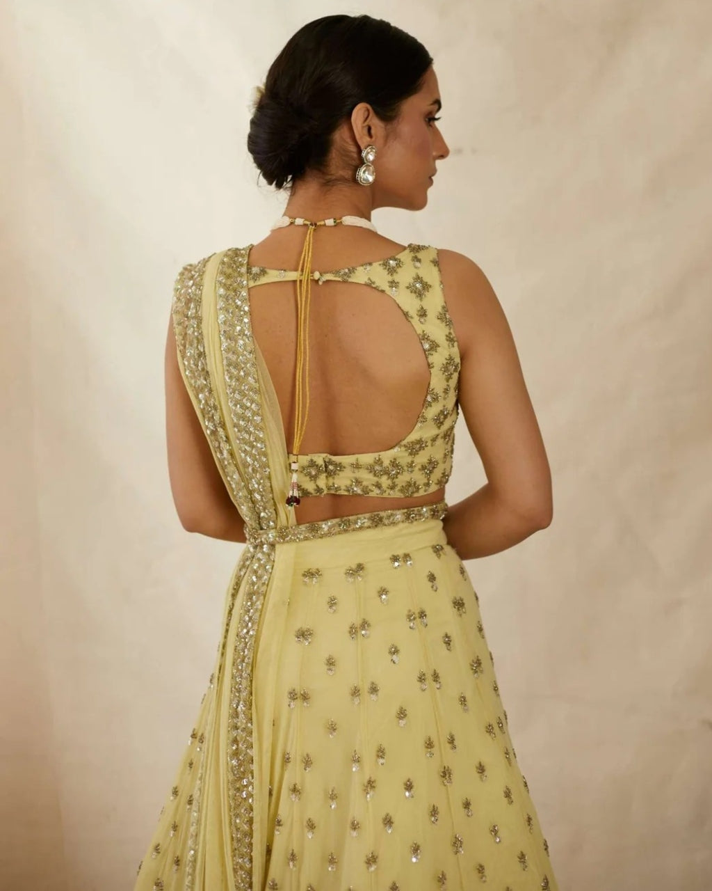 Yellow Net Embroidered Lehenga Set