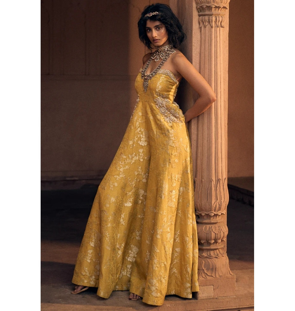 Yellow Russian Jacquard Jumpsuit