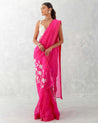 Fuchsia Pink Embroidered Silk Organza Sari | Devnaagri
