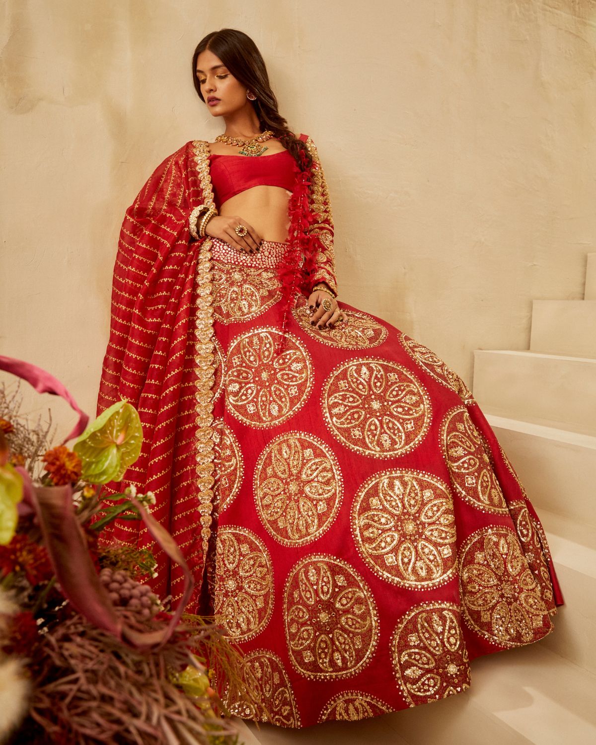 Red Embroidered Bridal Lehenga Set by Bhumika Sharma