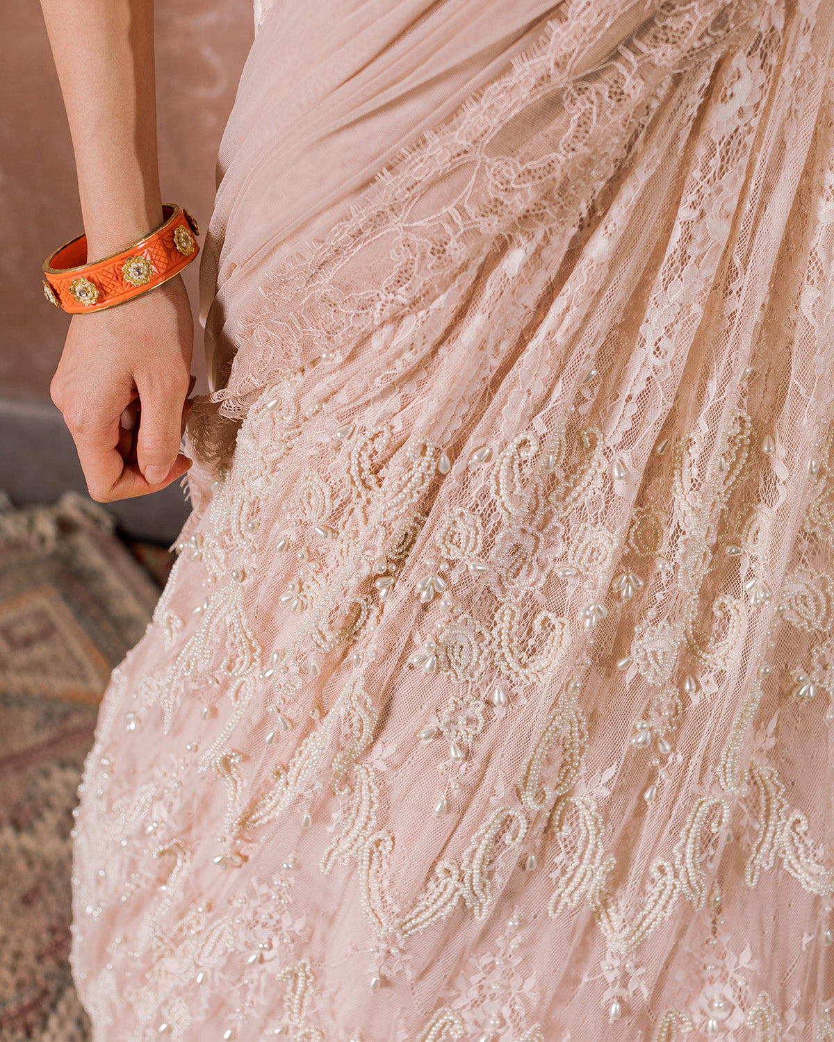 Vintage Rose Lehenga With Zardosi Waist Belt by The Little Black Bow