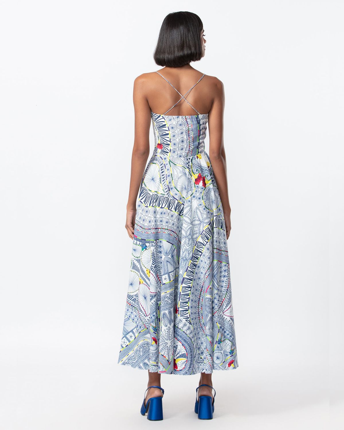 Blue Cambric Abstract Printed Dress