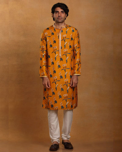 Mustard Spring Blossom Kurta Set